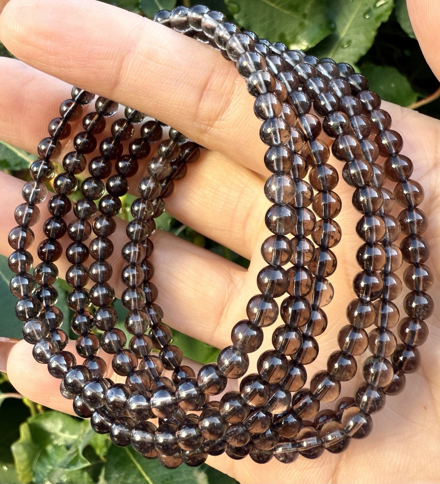 Wholesale 6 Pcs Natural Smoky Quartz 4mm 7.5” Stretch Bracelet Crystal