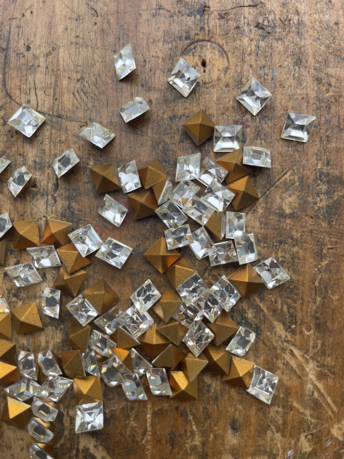 (1 Gross=144) NEW Vintage SWAROVSKI 6mm Crystal Square Faceted Gold Foiled