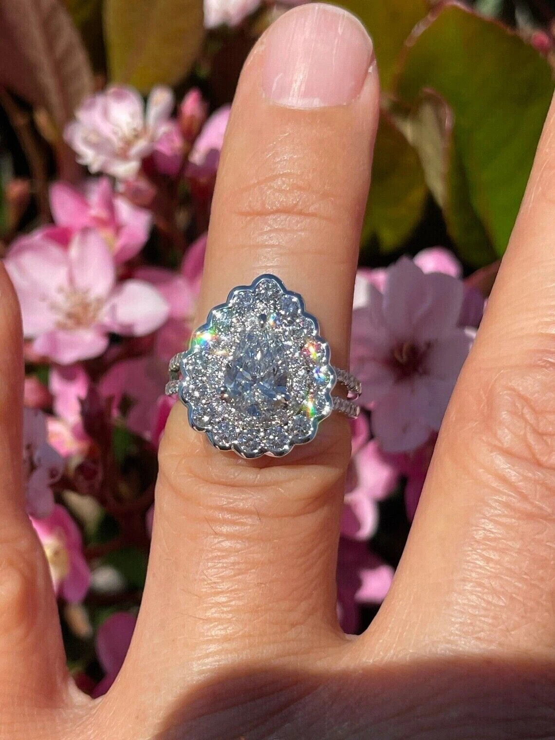 1.50Ct Lab Created Diamond Pear Teardrop Engagement Ring 14K White Gold Plated