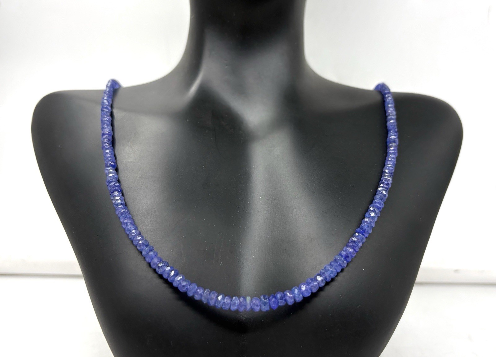 Tanzanite Necklace 20” 4–5mm Round Faceted Beads Sterling Silver Clasp