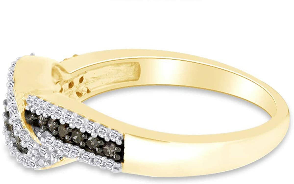 0.50 CT White & Brown Natural Diamond ring In 14K Yellow Gold Plated Sterling