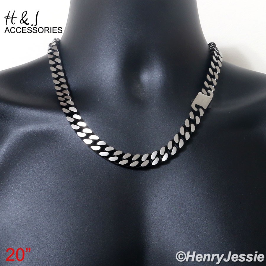 16″-40″Stainless Steel 10mm Black Plated/Brushed Silver Cuban Curb Necklace*N173