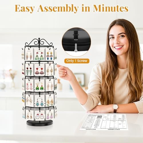EsLuker.ly Earring Holder Organizer Rotating Display Tree Stand, Adjustable H…