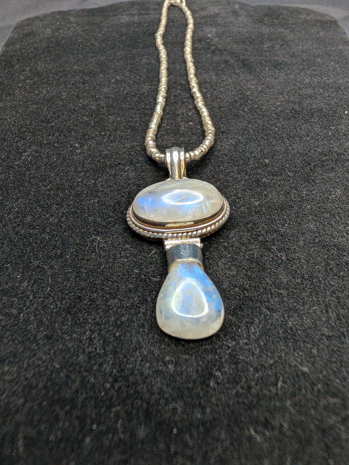 Moonstone Pendant With Sterling Silver Beaded Necklace