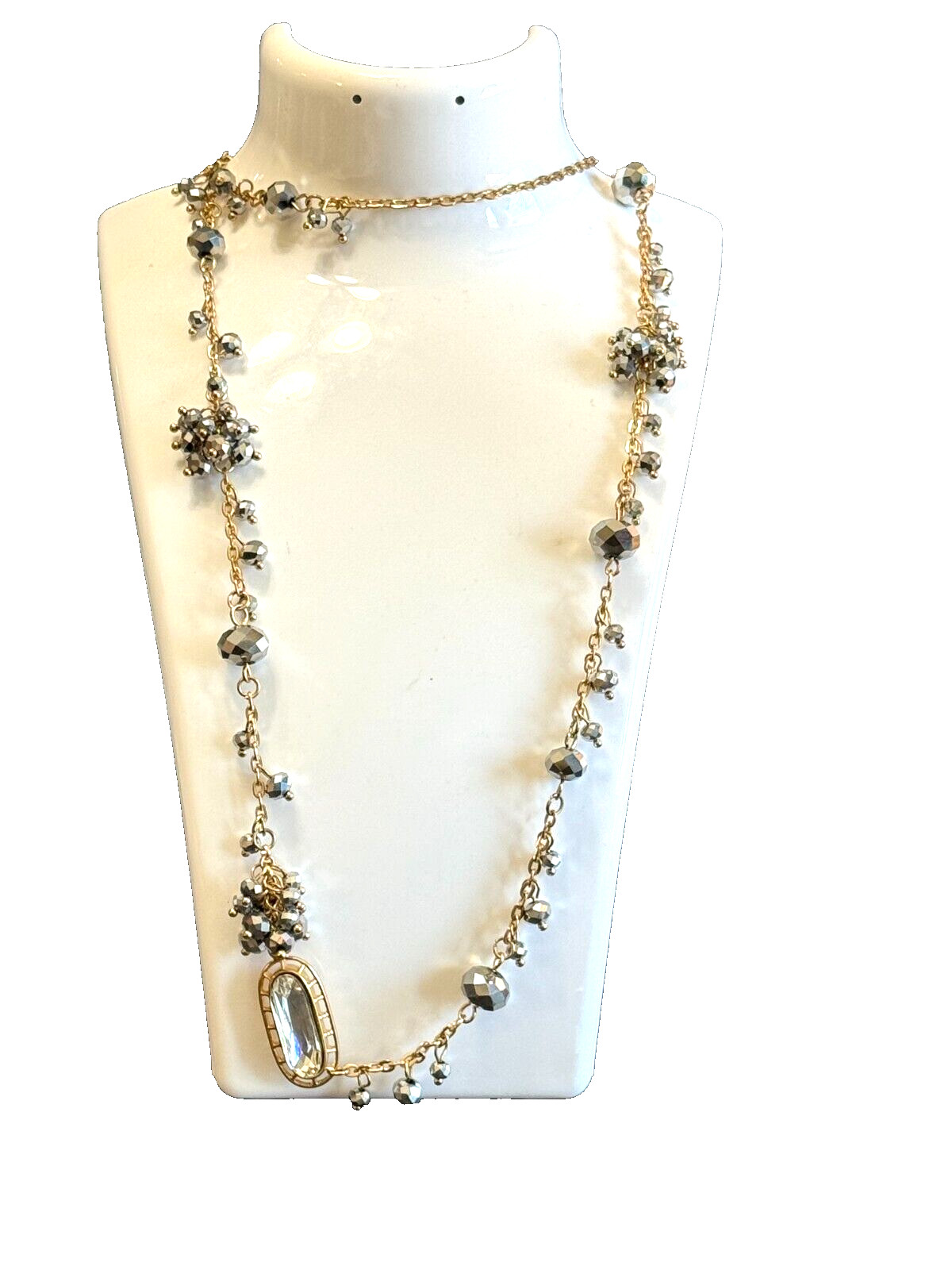 So Sparkly Faceted Silver Metallic AB Beads with CZ Crystal Accent Necklace