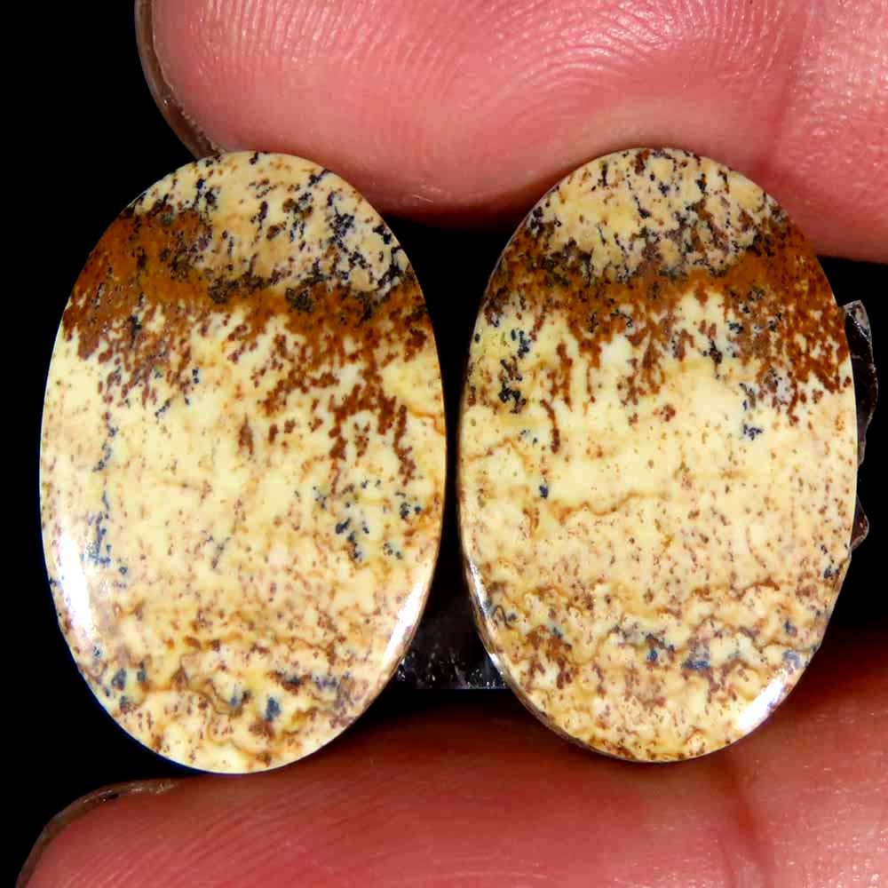 23.55Cts.100% Natural Designer Picture Jasper Oval 13x20x5mm cab Pair Gemstone