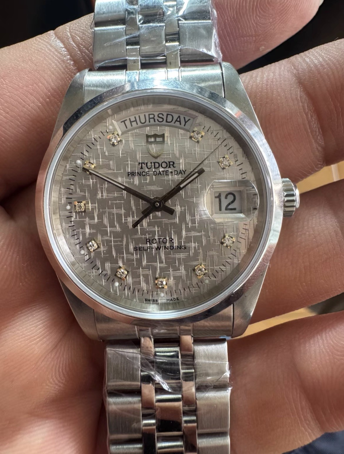 Vintage Tudor Prince Day-Date Automatic 36mm Silver Linen Dial Diamond Markers
