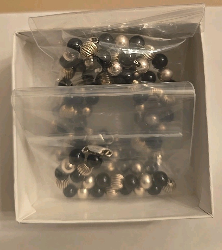 DOBBS 925 STER SIL RIBBED POLISHED BEADS ONYX NECKLACE 30 IN./BRACELET 7 IN. SET