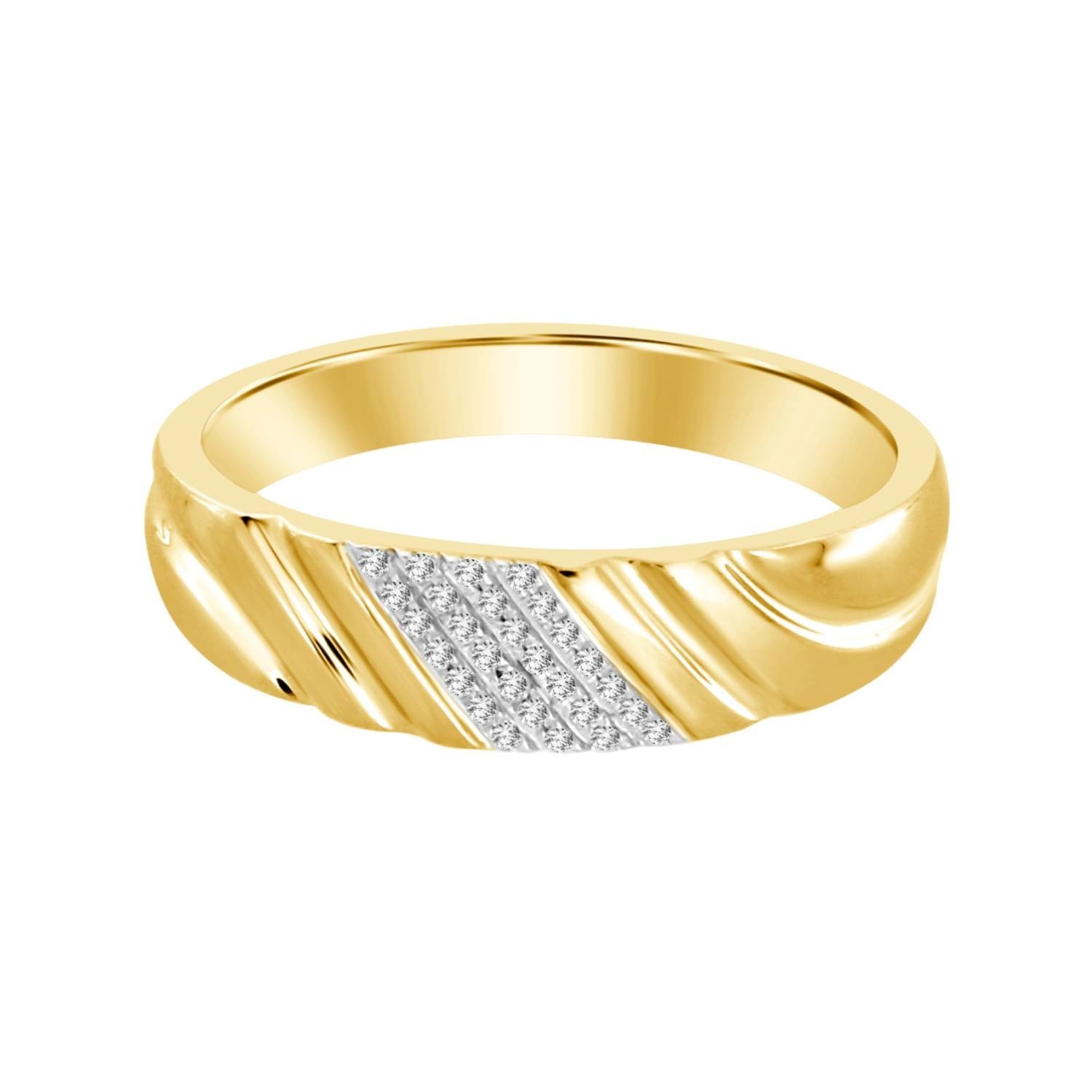 10K Yellow Gold 1/50 ct Natural Round Diamond Accent Men’s Wedding Band