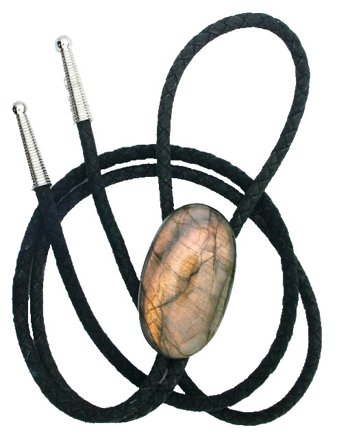 1 2/3 Inch Oval 90 Carat Bright Labradorite Cab Bolo Tie Tip Cord EPBT134/41525