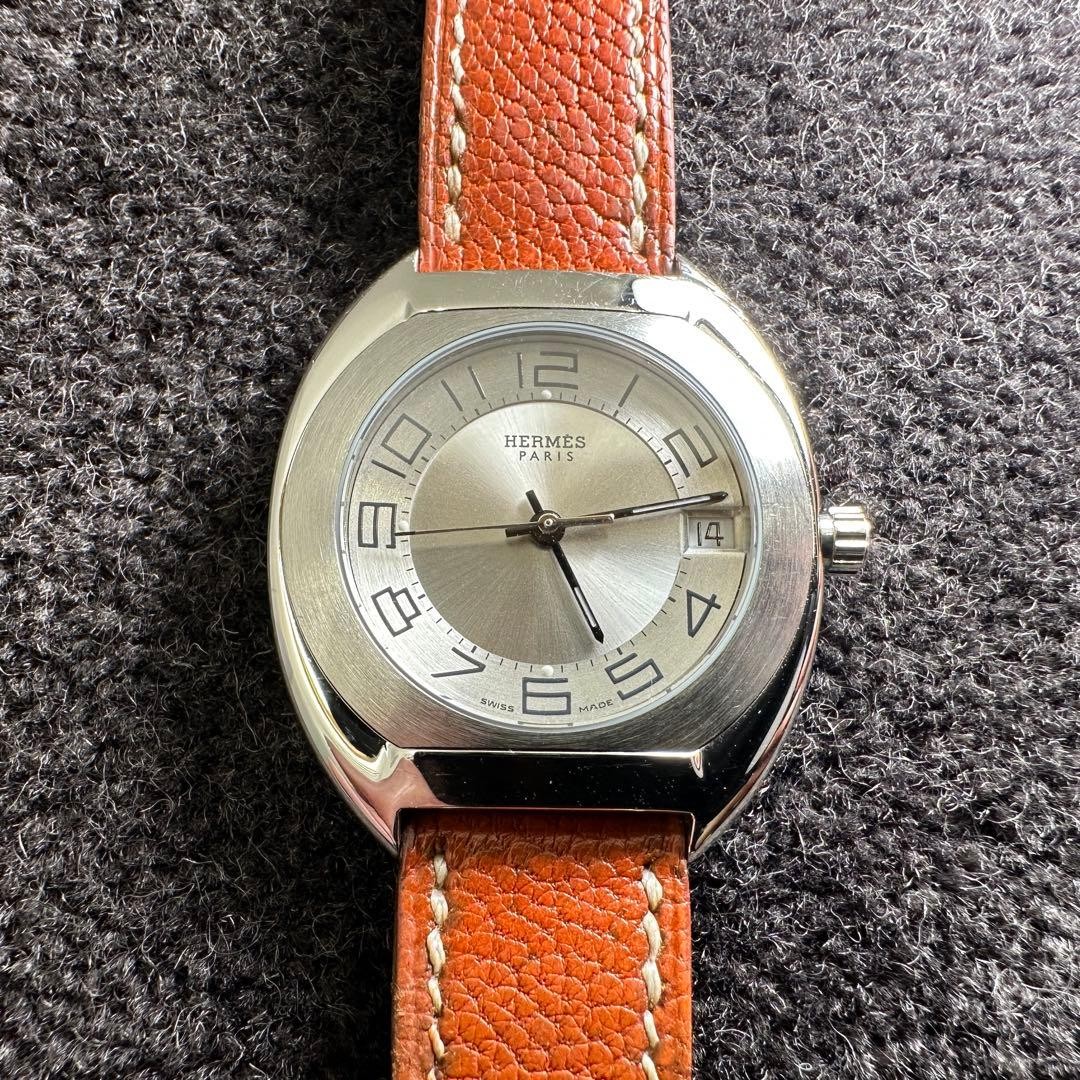 HERMES Wristwatch Espace Quartz Leather Silver Authentic From Japan