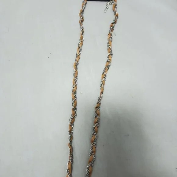 BKE tan leather with silver chain braided neck with hanging charms 27 inch NWT