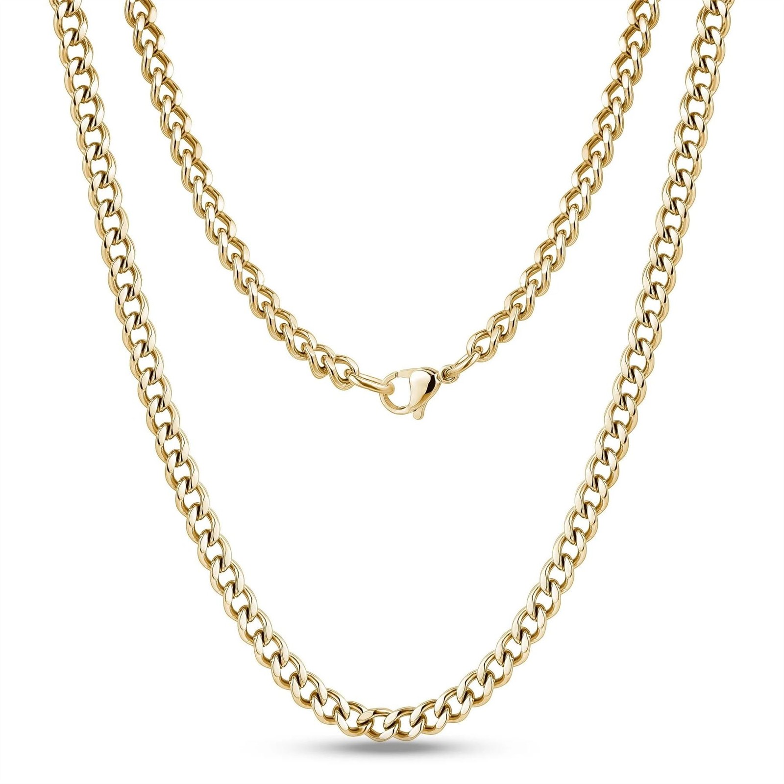 GOLD 316L STAINLESS STEEL 3MM WIDE 24 INCH LONG CUBAN MIAMI CURB CHAIN NECKLACE