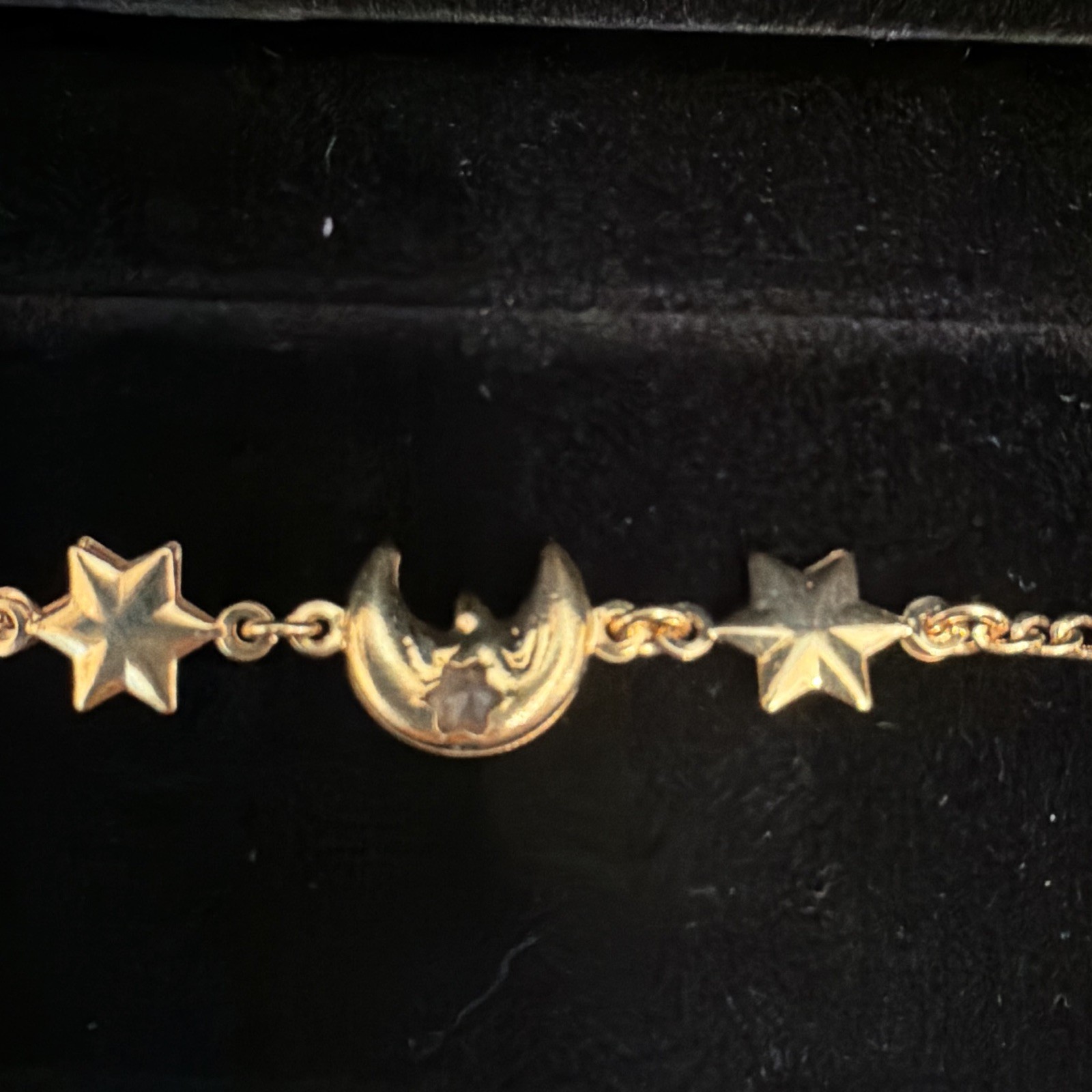 18kGold filled Celestial Moon & Star Dangle Charm Cable BABY Bracelet 6 in
