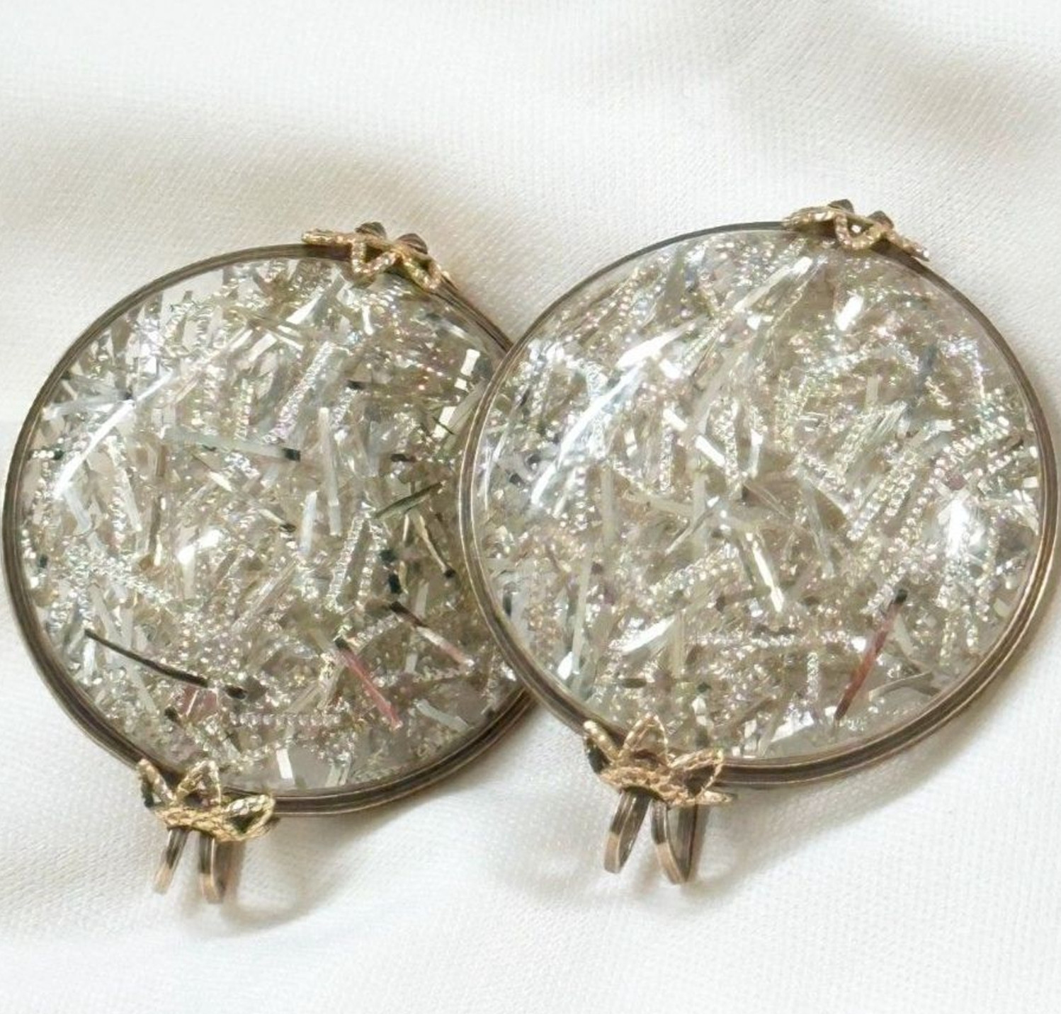 Hillcraft Silver Confetti Lucite Earrings Slide On Backs GF wire