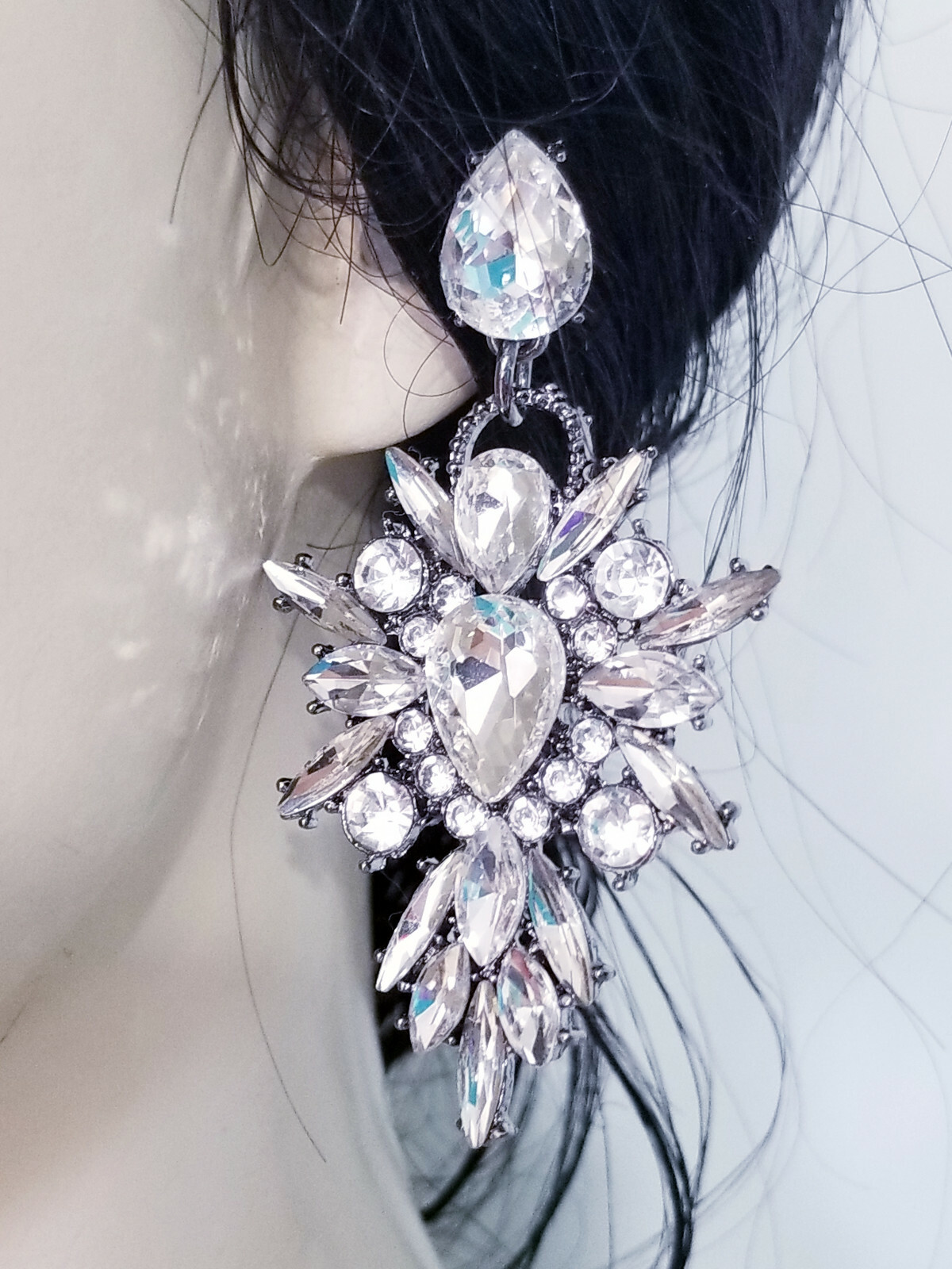 Chandelier Earrings Clear Rhinestone Crystal 2.8 in