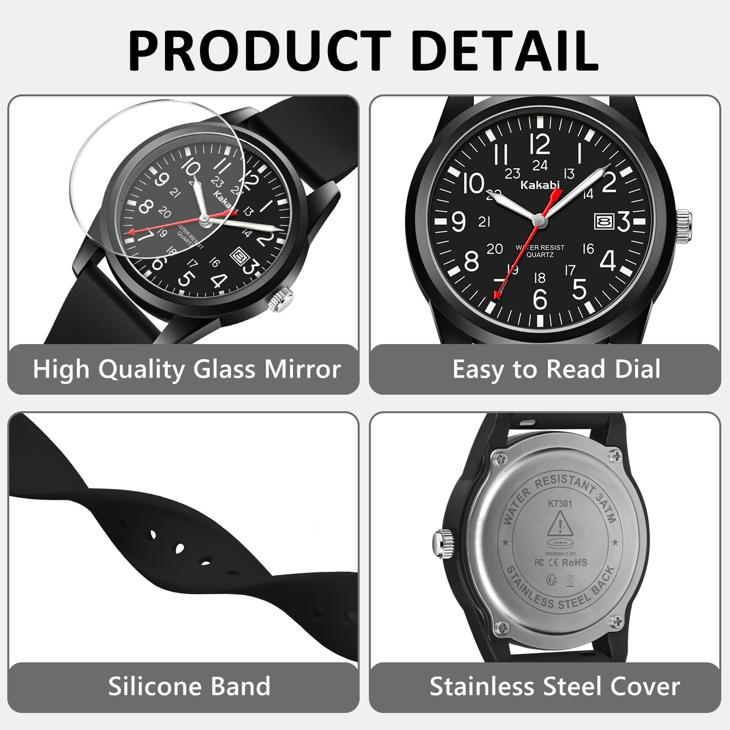 Kakabi Men’s Easy to Read Watch, Unisex Military Sport Analog Quartz Casual W…