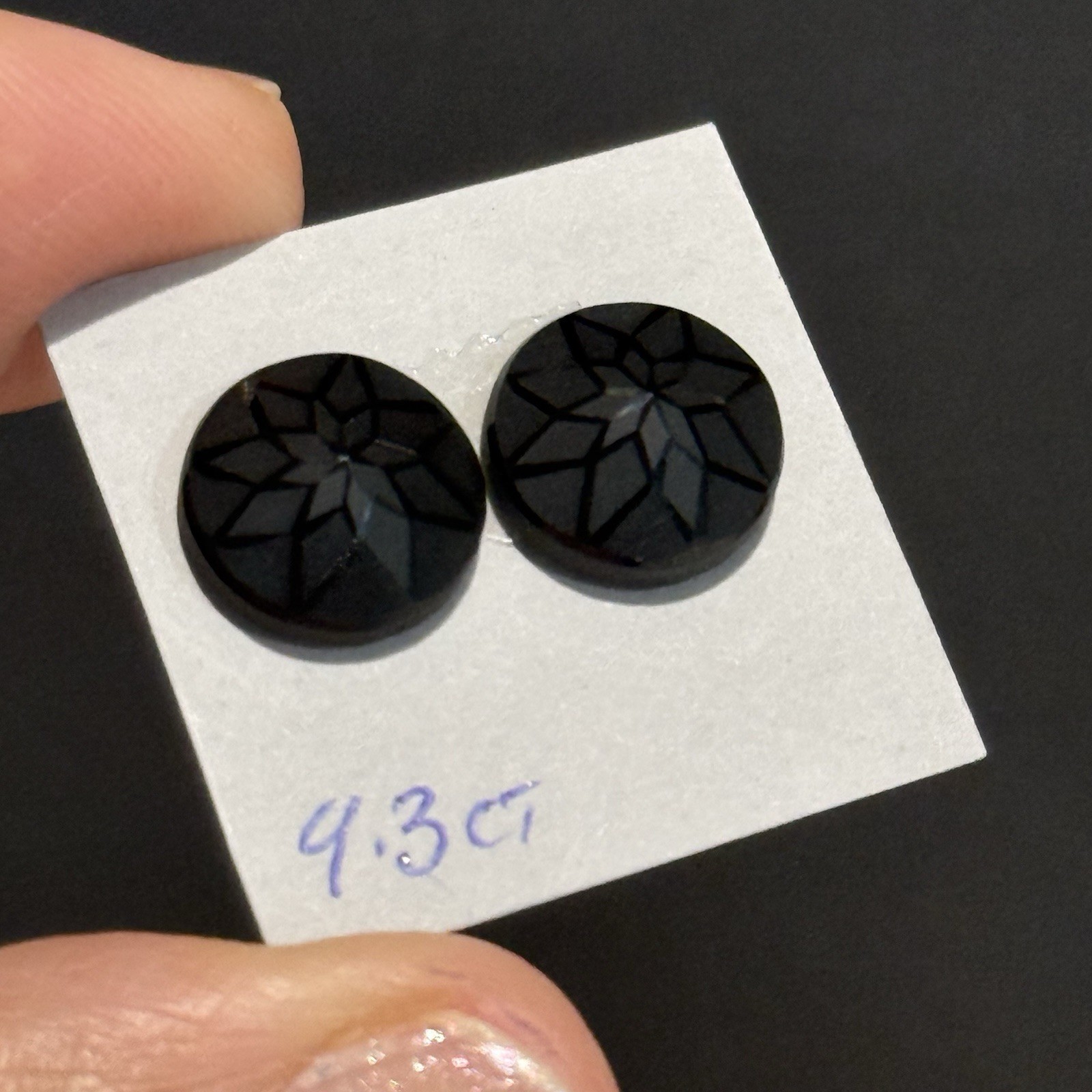 9.3ct 10.45×4.8mm Pair Black Precision Cut Black Spinel Round Cabochons Gems