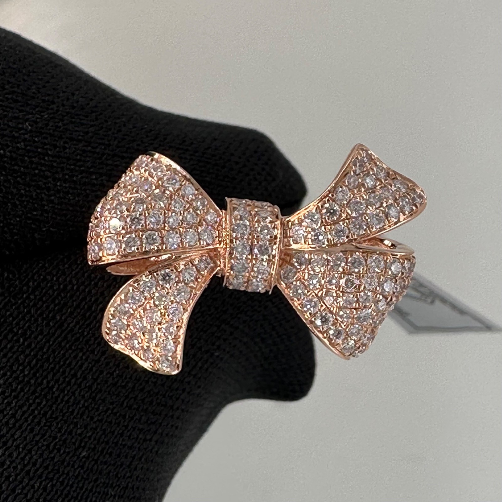 1.00 est tcw Natural Diamond & 14k Pink Gold Bow Ring IGI Report 30J4635926