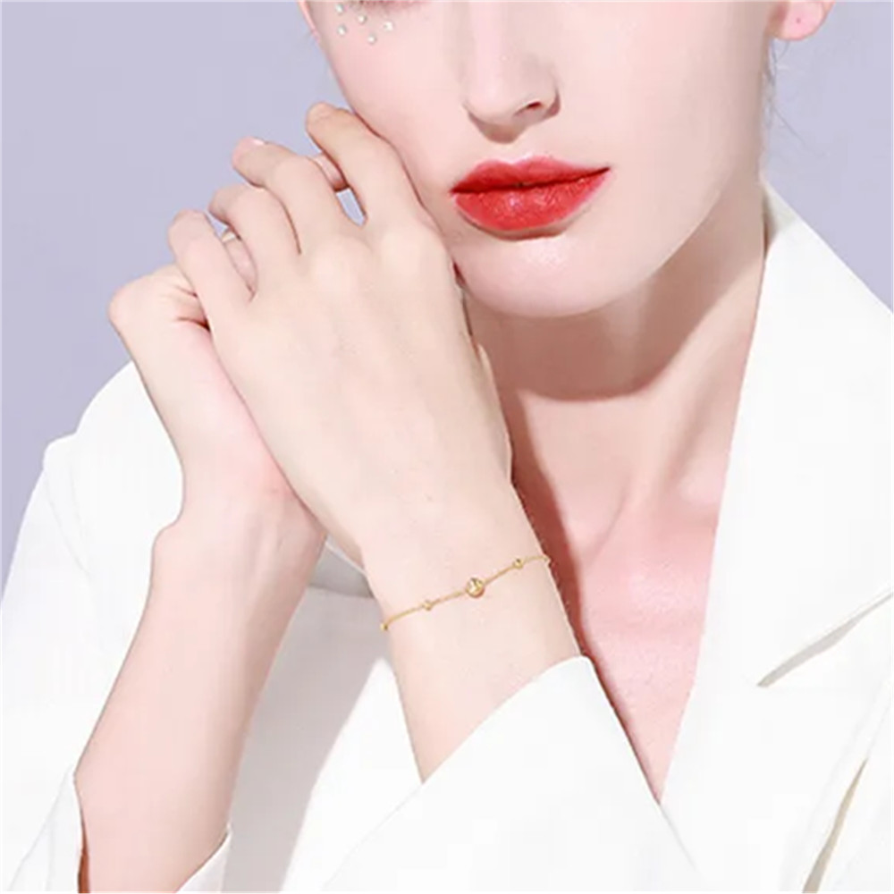 Pure Au750 18K Yellow Gold Chain Lucky Laser Beads Wheat Link Bracelet 6.1-7.2in