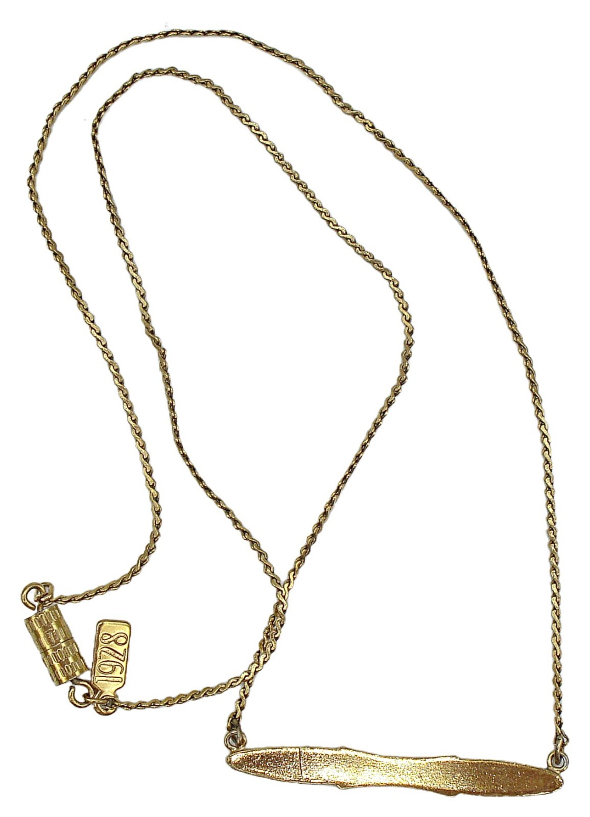 VINTAGE 1928 VICTORIAN REV NECKLACE 15″ 1.5″ BAR FLORAL DAMASCENE GOLD TN BLACK