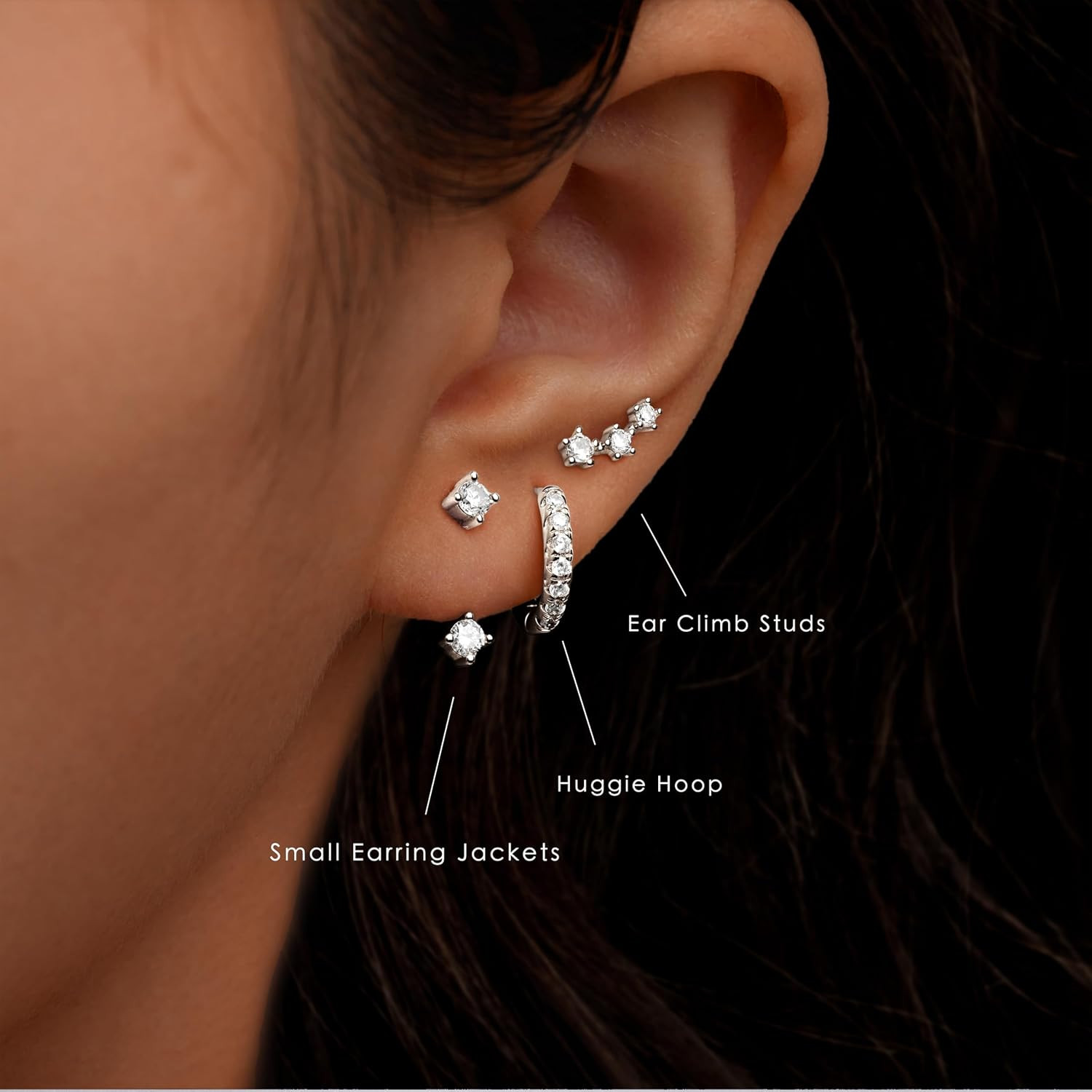 3 Pairs Dainty Small Earrings Set for Women Trendy, Birthstone Stud Huggie Hoop