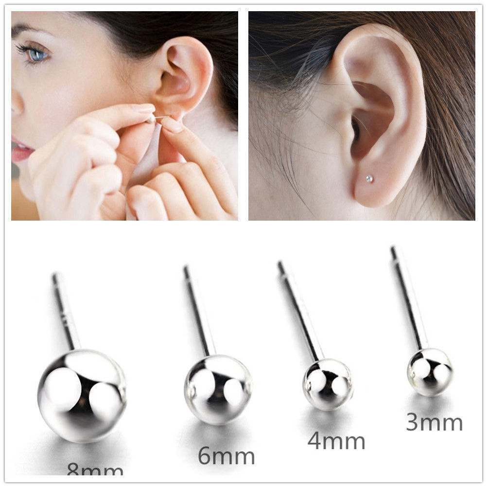 S925 Sterling Silver Round Ball Stud Earrings High Polished Butterfly Post Backs