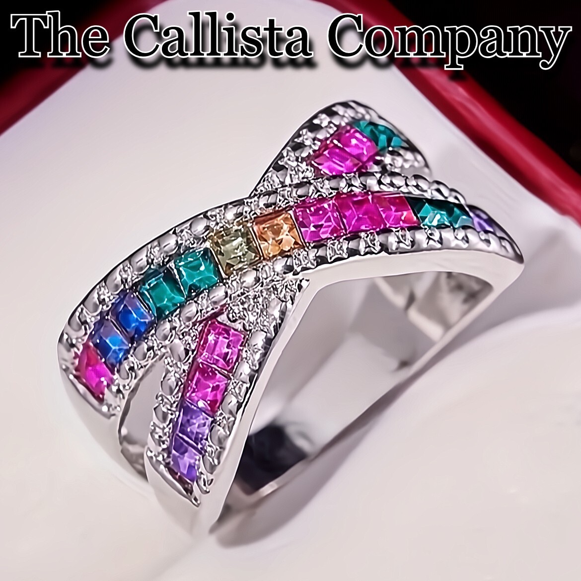 1.2K+ Sold LAB-CREATED SQ CUT MULTI-COLORED 3A+ CZ S925 SILVER RING SZ 6-9 ✓