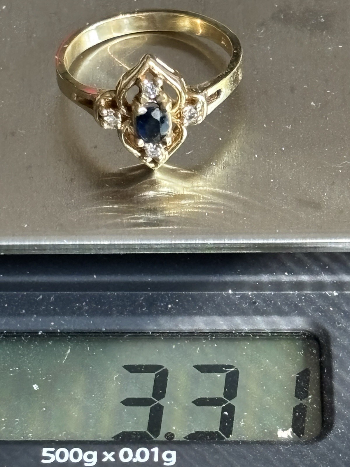 14K Yellow Gold Sapphire Diamond Ring 3.29 Grams