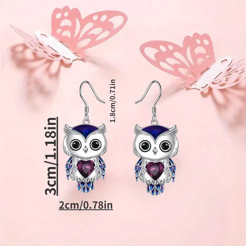 Silvertone Alloy Owl-Shaped Pendant Earrings – New