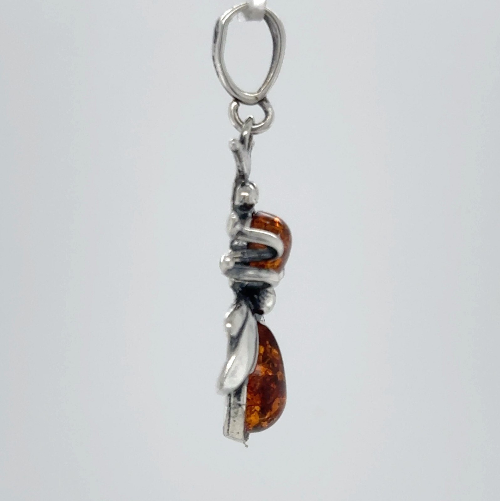 Cognac Brown BALTIC AMBER Bee Pendant in STERLING SILVER Natural Genuine #3301e