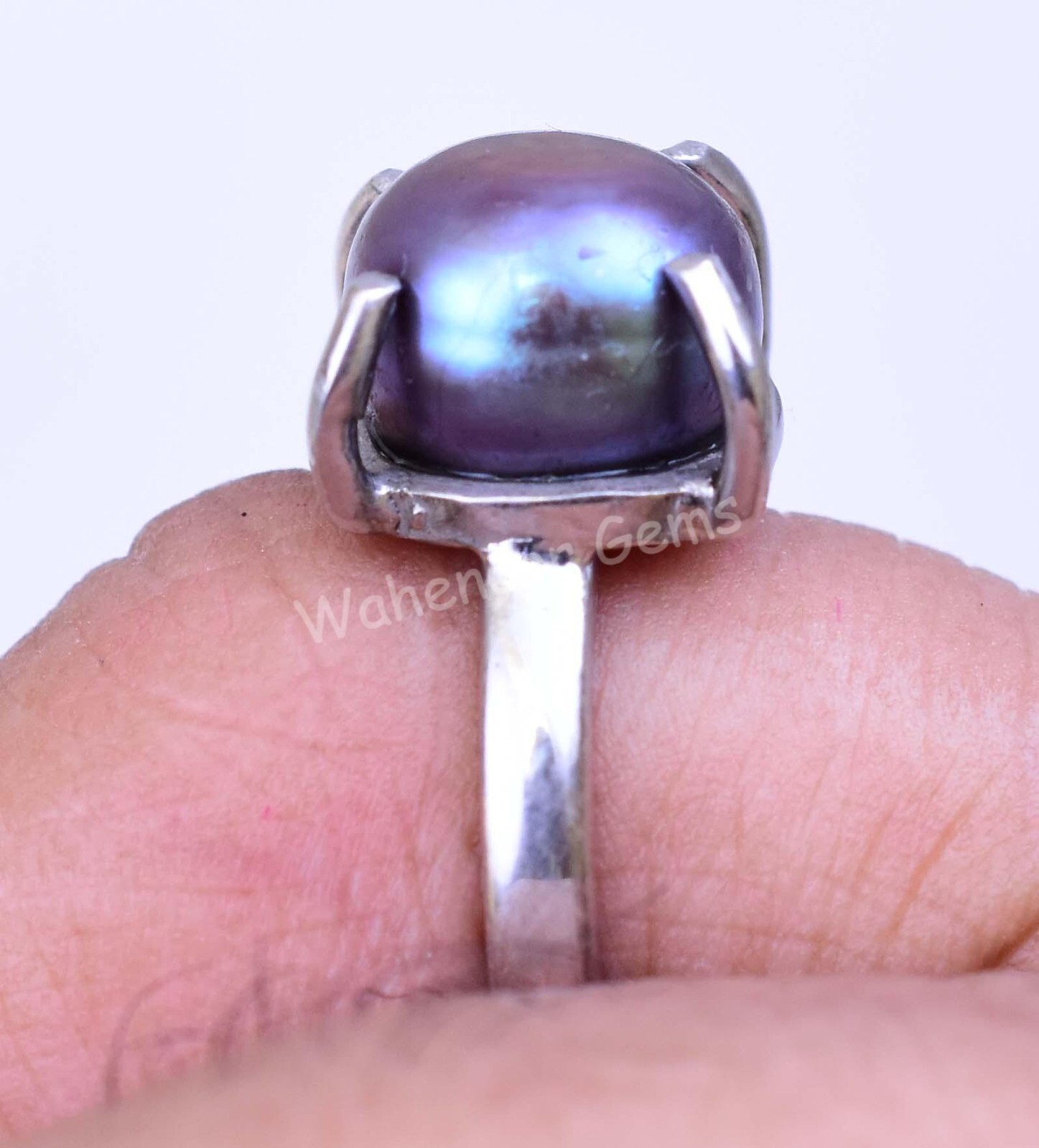 Natural Tahitian Gray Blue South Pearl 925Sterling Silver Ring Wedding Certified