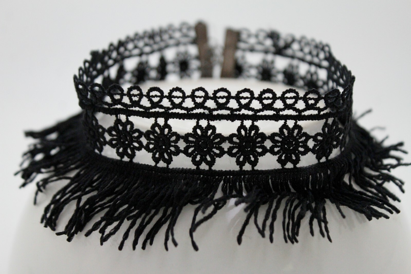 Women Young Fashion Choker Necklace Tassel Wide Black Lace Fabric Flower Fringes