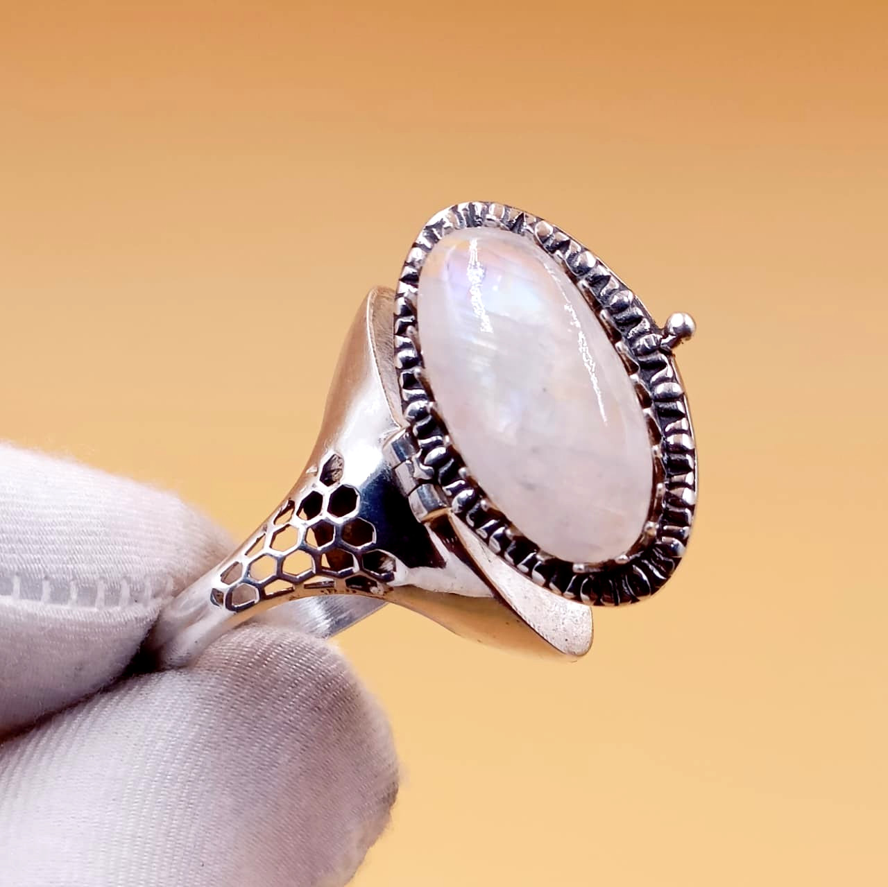 Handmade Natural Moonstone Poison Ring in 925 Sterling Silver Box Ring Design