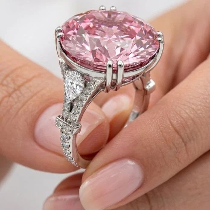 RARE 10.00 Ct Certified Round Cut Pink Treated Diamond Ring White Gold Finish