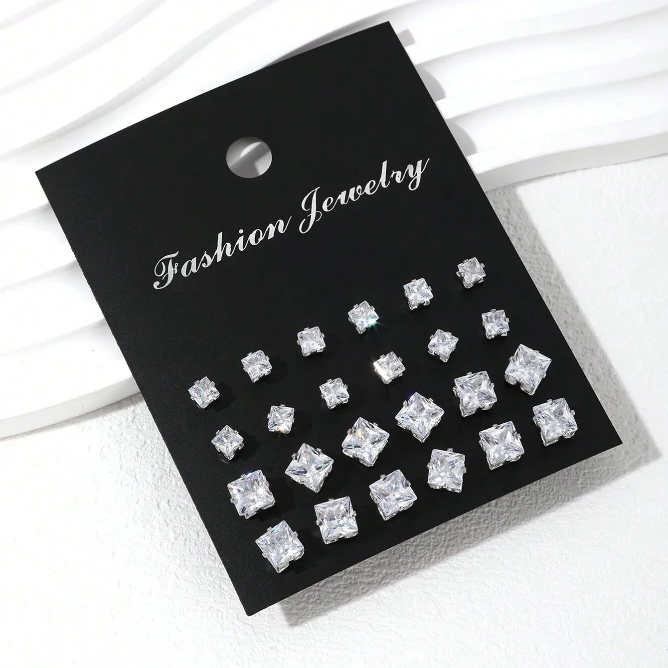 12 Pairs CZ Zirconia Stud Earrings Set Shiny Fashion Jewelry Gift Women