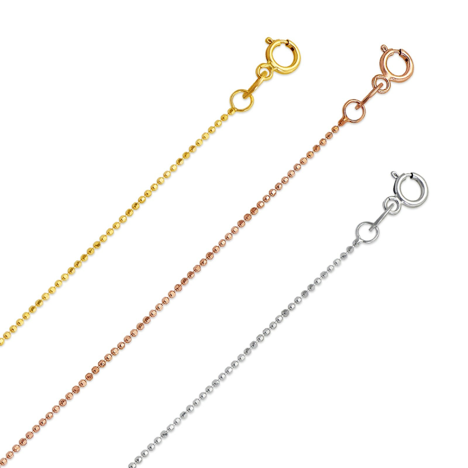 Ball Bead Chain Women Solid 14K Yellow White Rose Real Gold Minimalist Necklace