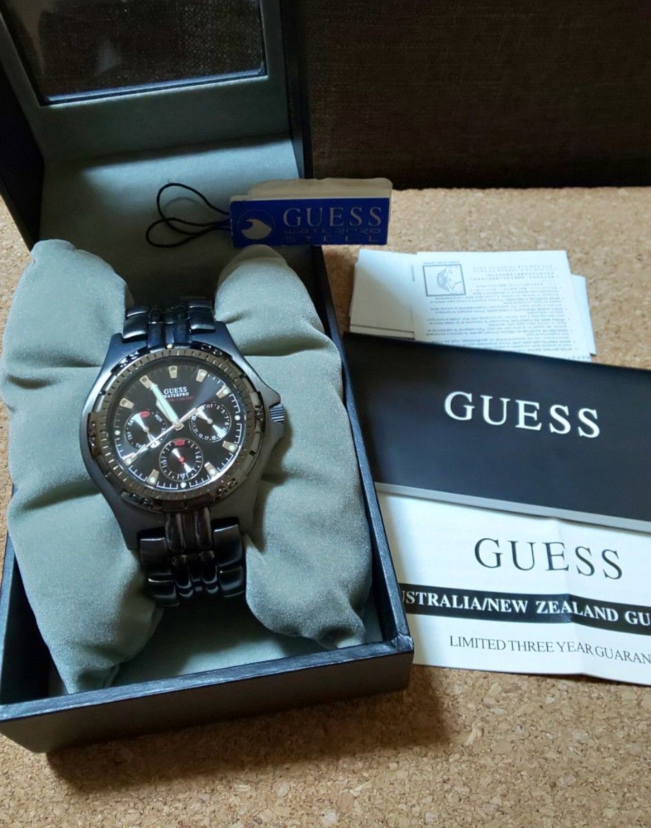 GUESS Water Pro Diver Men’s Chronograph Black Gunmetal Rotating Bezel From Japan