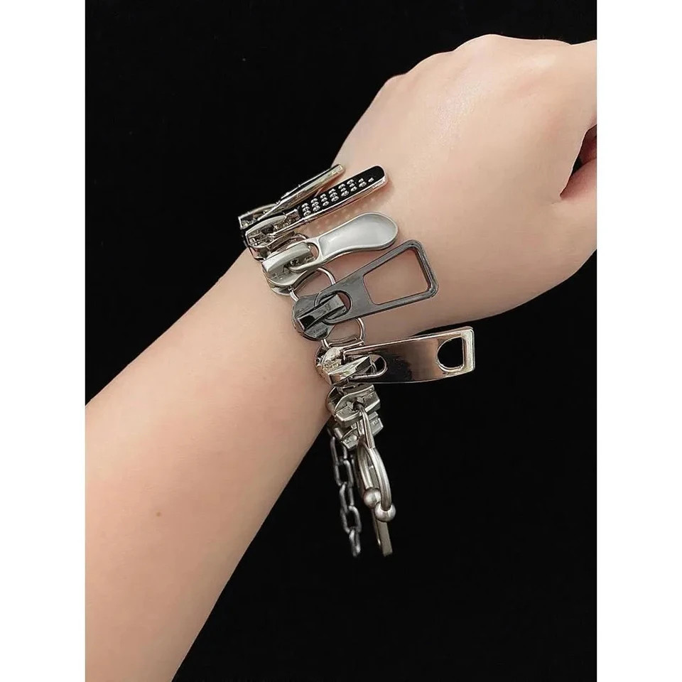 Zipper Chain Necklace Fringe Geometric Punk Style Statement Unisex Jewelry