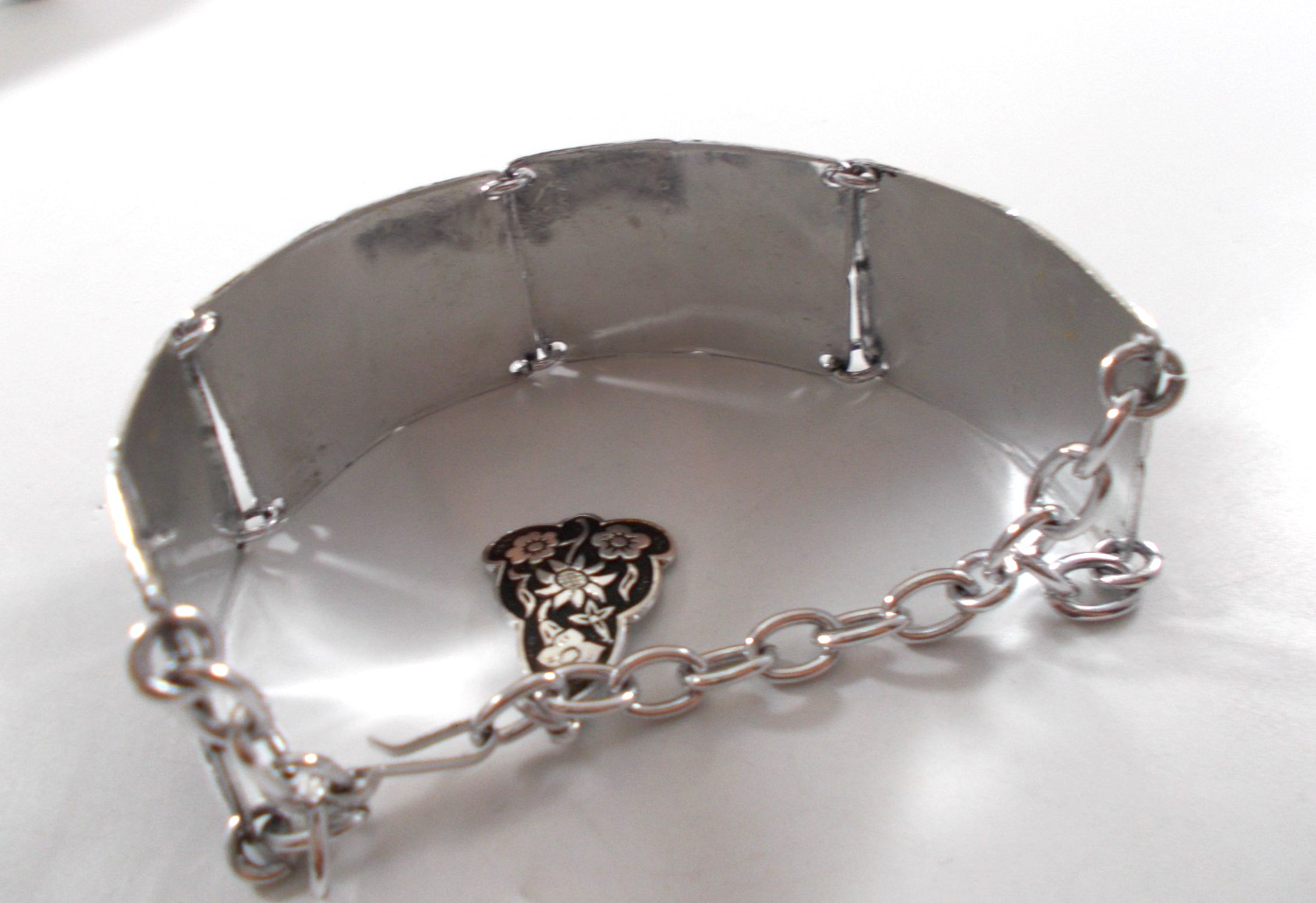 VTG Silver Tone & Black Angel Fish Aluminum Panel Bracelet W. German Free Ship