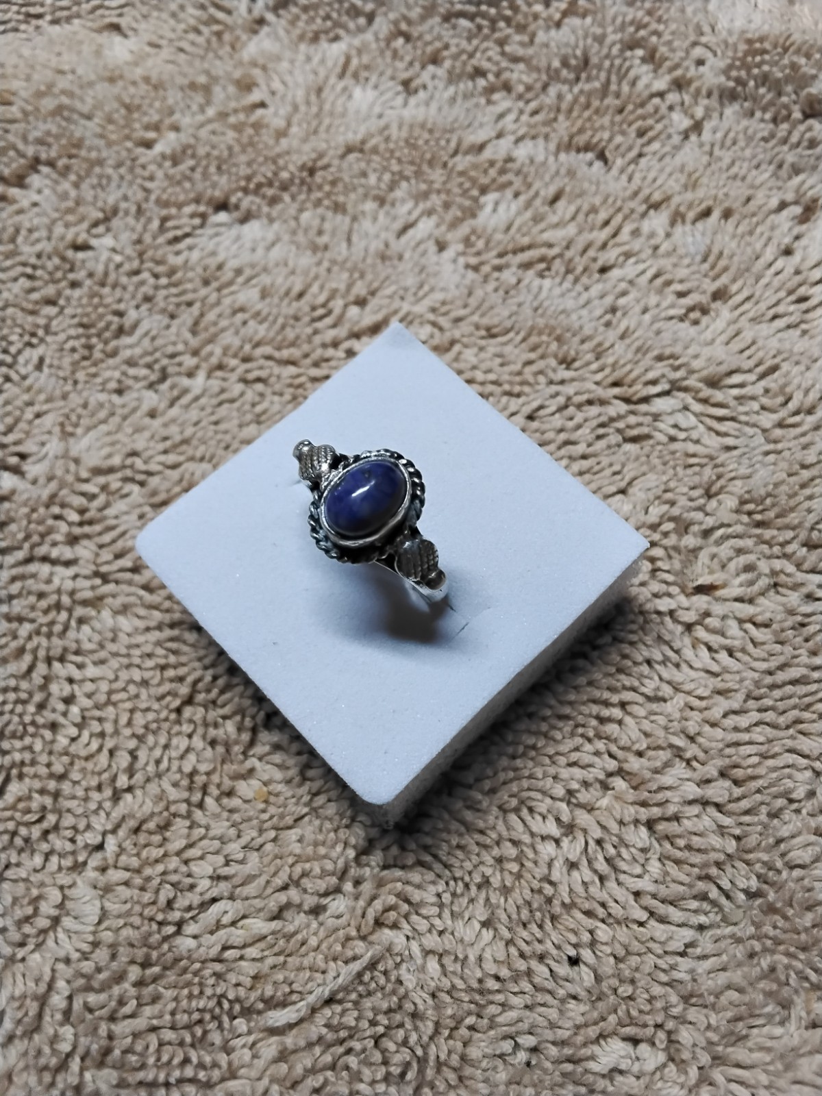 Dark Blue Lapis Ring. Set In Tarnish-Resistant Rhodium Plated Mount. Size 5.5.