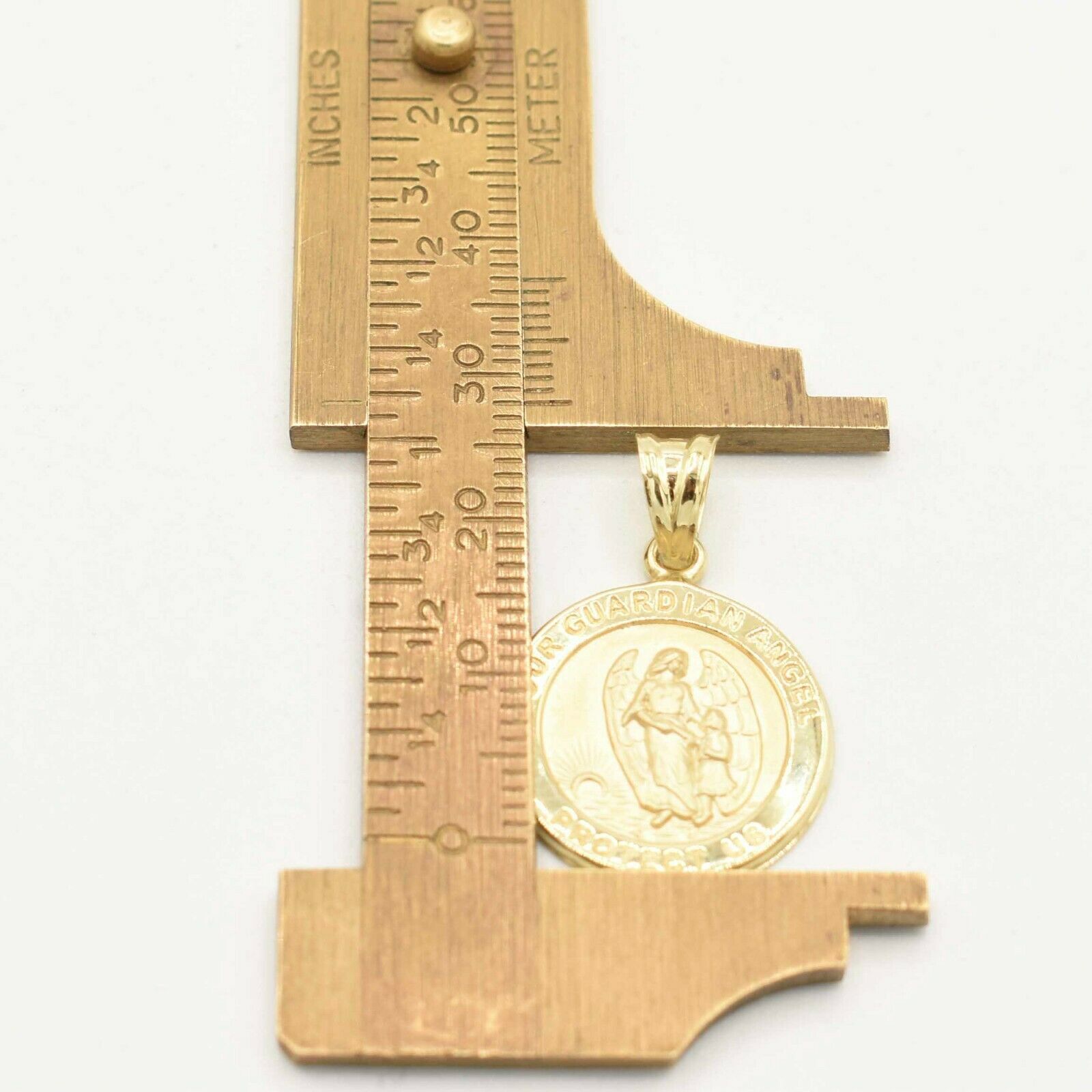 1″ Textured Guardian Angel Medallion Pendant Real 10K Yellow Gold