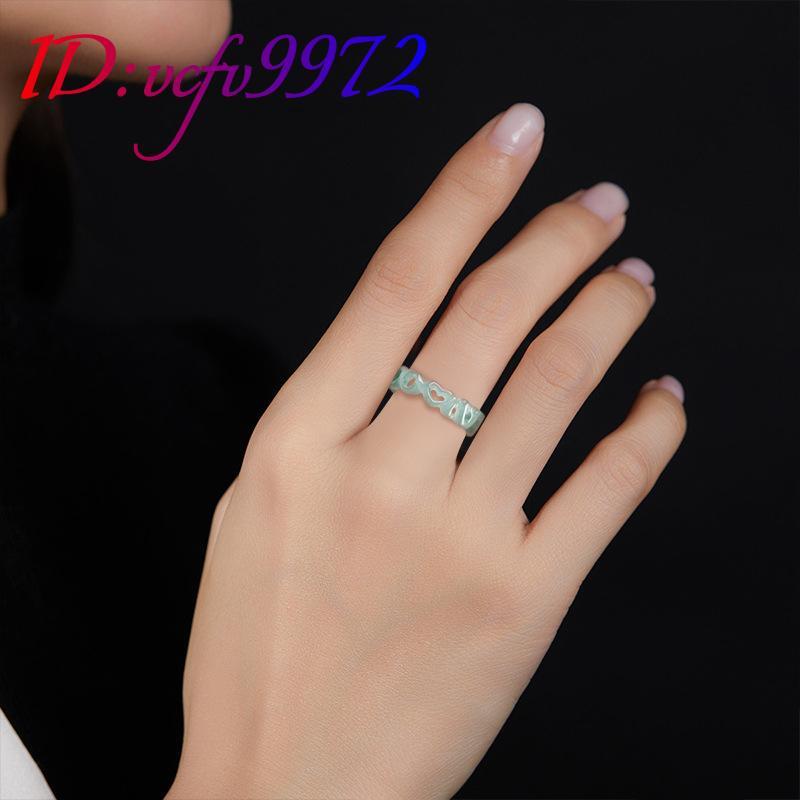 Myanmar Jadeite LOVE Ring Emerald Stone Real Burmese Jade Designer
