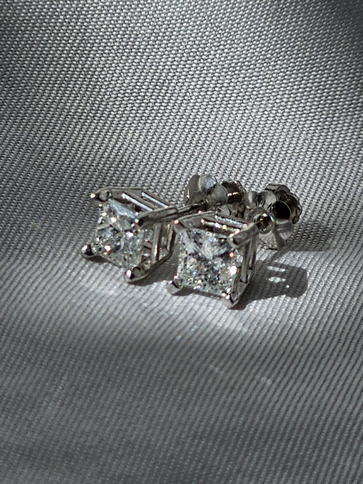 1.06 Ct Princess Cut Stud Diamond Earrings I1-I2 G Screw Back 14k White Gold