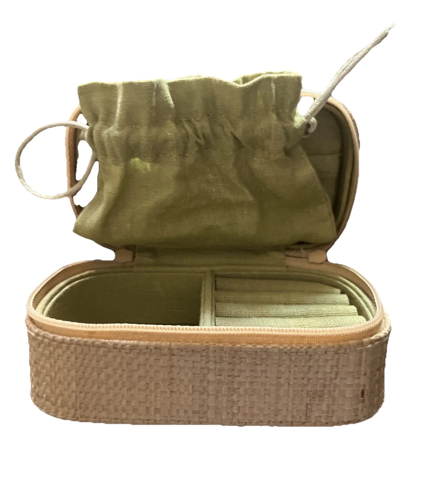 Jewelry Travel Case Box BAMBOO TYPE ZIPPER Tropical Palm Tree Small Bag Vintage