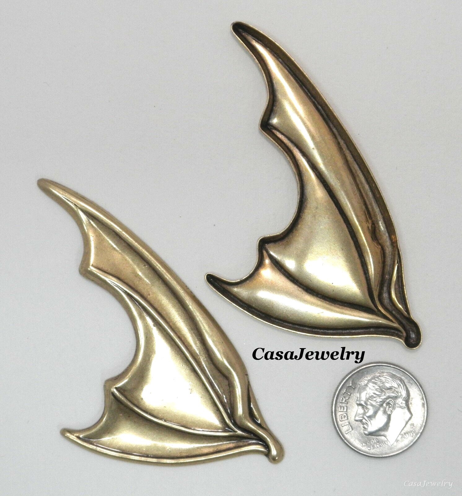 #3440 ANTIQUED GOLD LEFT/RIGHT BAT WINGS – 2 Pc Lot (1 Pair)
