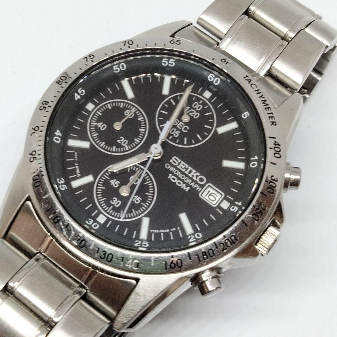 Seiko Mens Watch Chronograph 100m 10Bar 7T92-0DW0 Quartz Analog Very Good Japan
