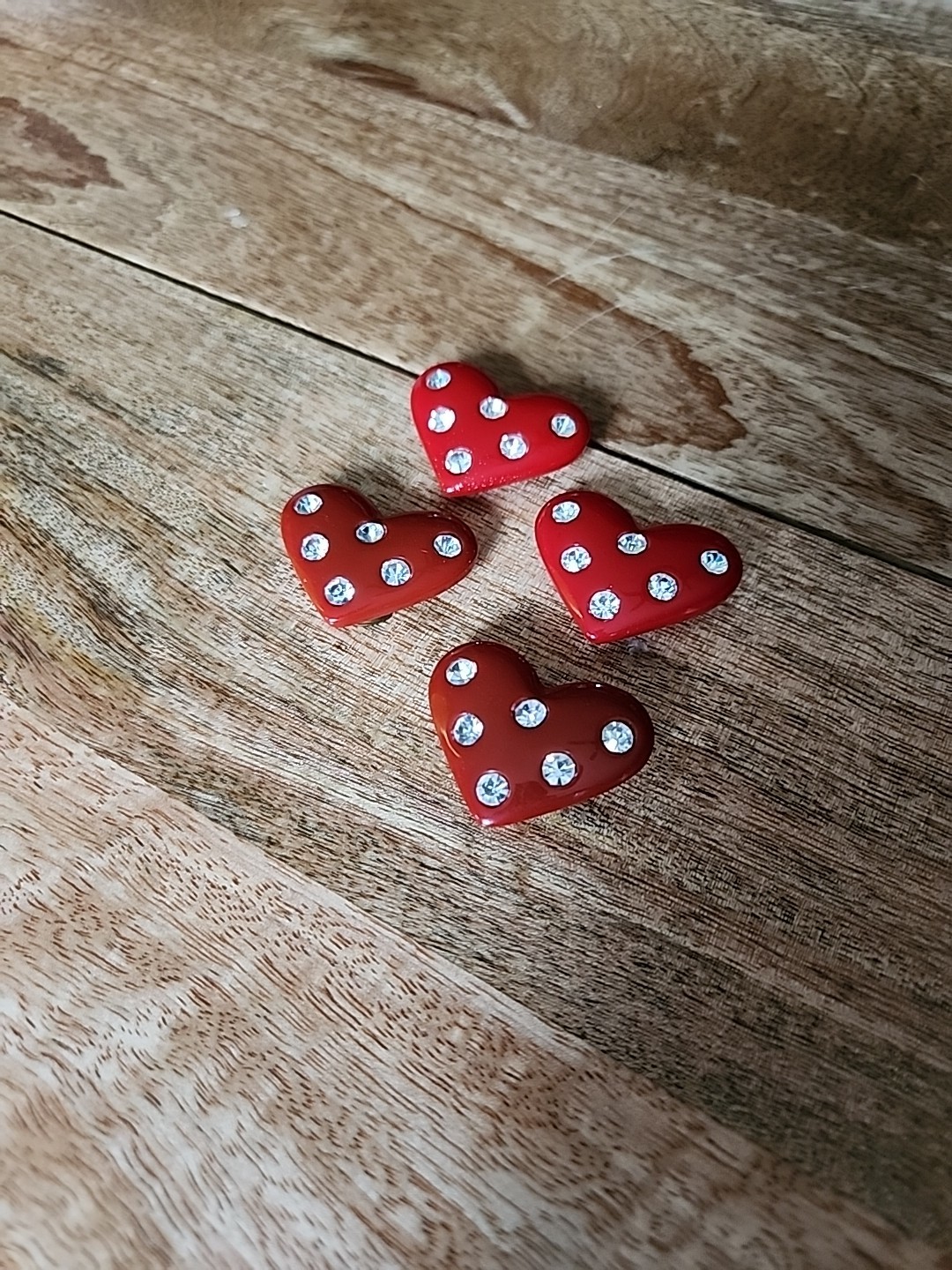 4 Heartshaped Rhonestone Button Covers/Clips (Red Valentines) – 1.25 x 1.25 in