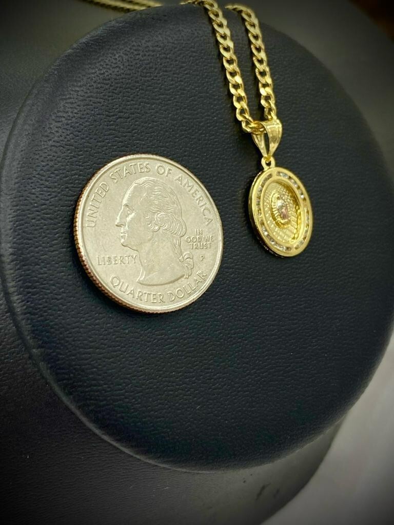 14k Oro Laminado Medalla de Virgen de Guadalupe & Cadena Para Mujer Niños Curb