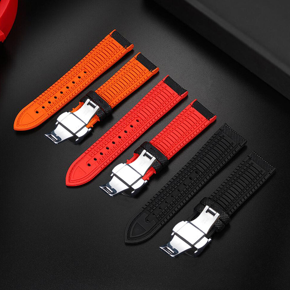 Nylon Fiber Silicone Rubber Bracelet Watch Band Strap Deployment Clasp Buckle